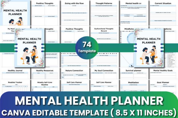 Mental health planner canva templates