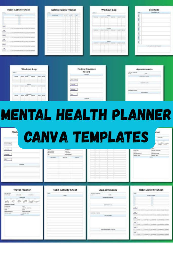 Mental health planner canva templates