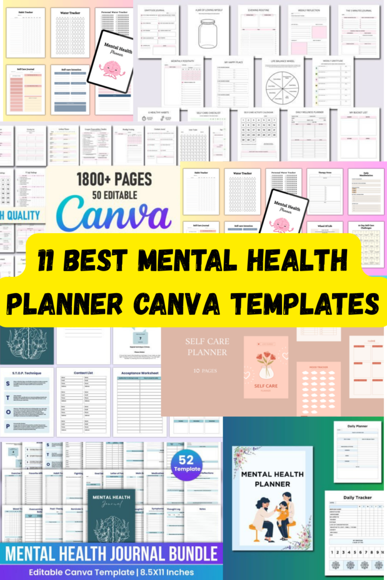 11 best mental health planner canva templates