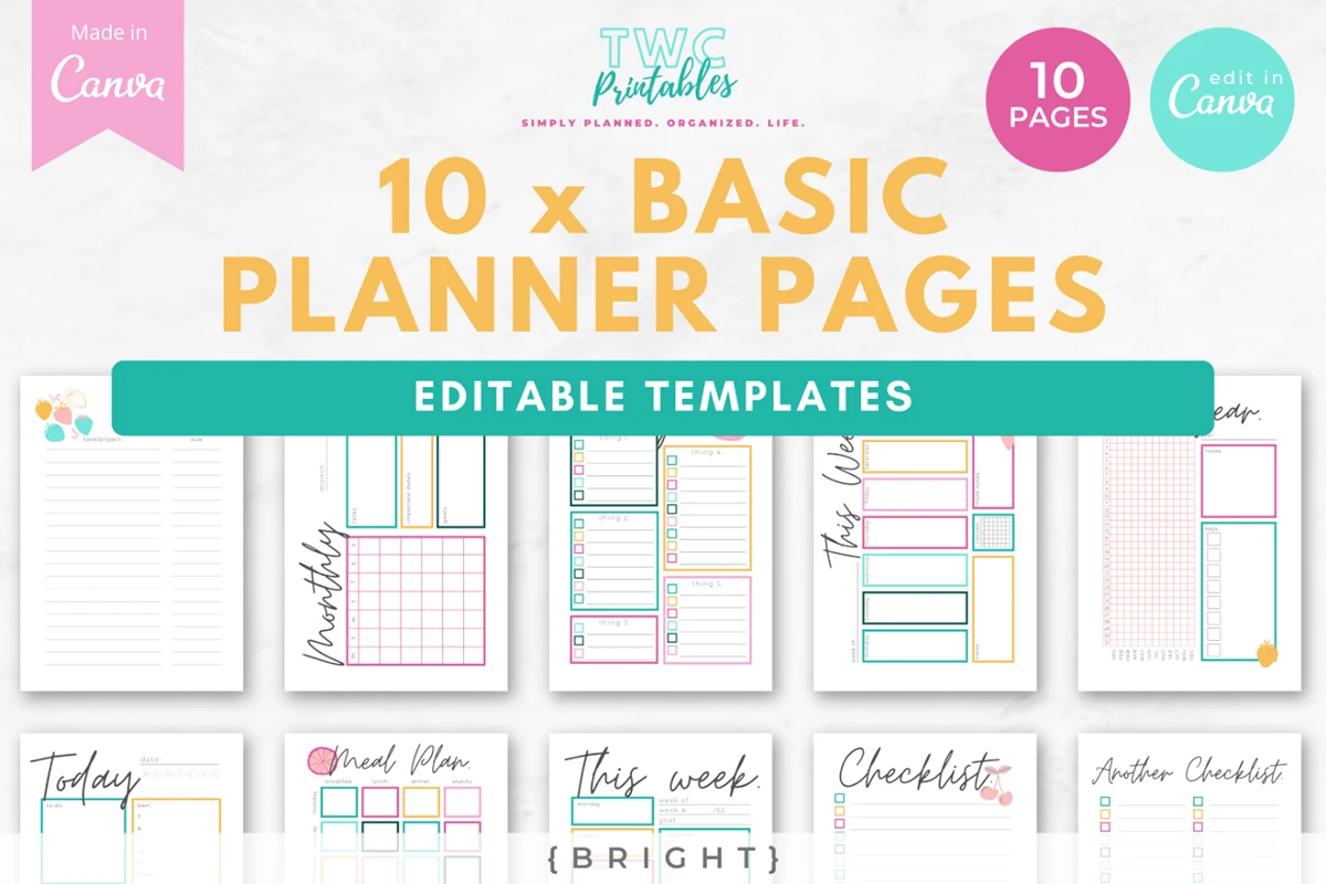 digital planner - Canva Planner Templates Bright