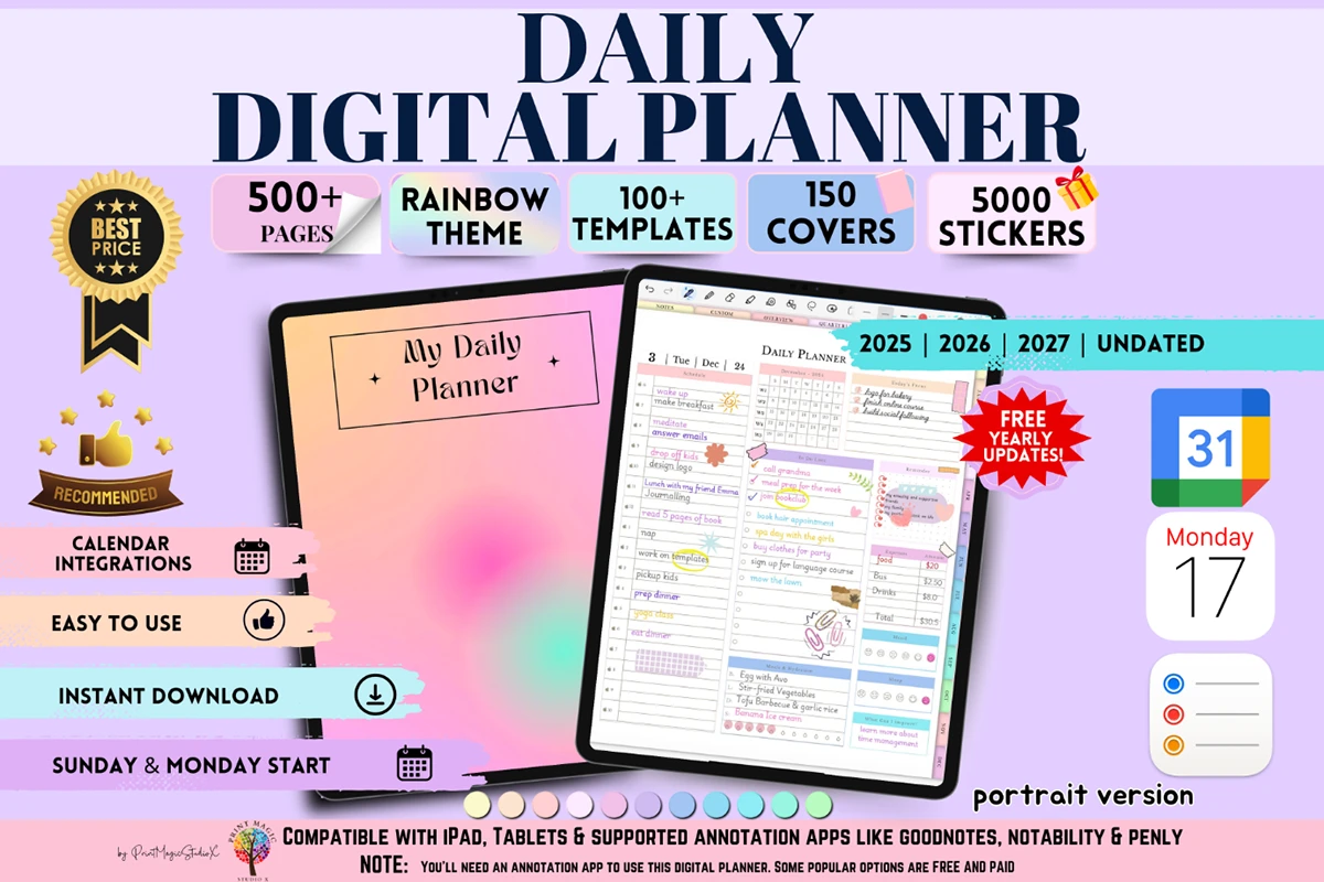 digital planner - Daily Digital Planner Portrait