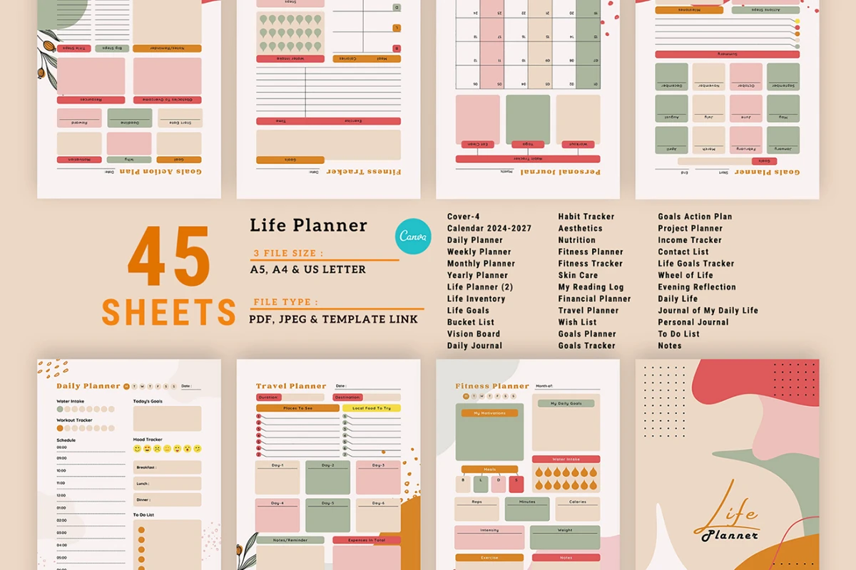 digital planner - Editable Canva Life Planner Bundle Pack