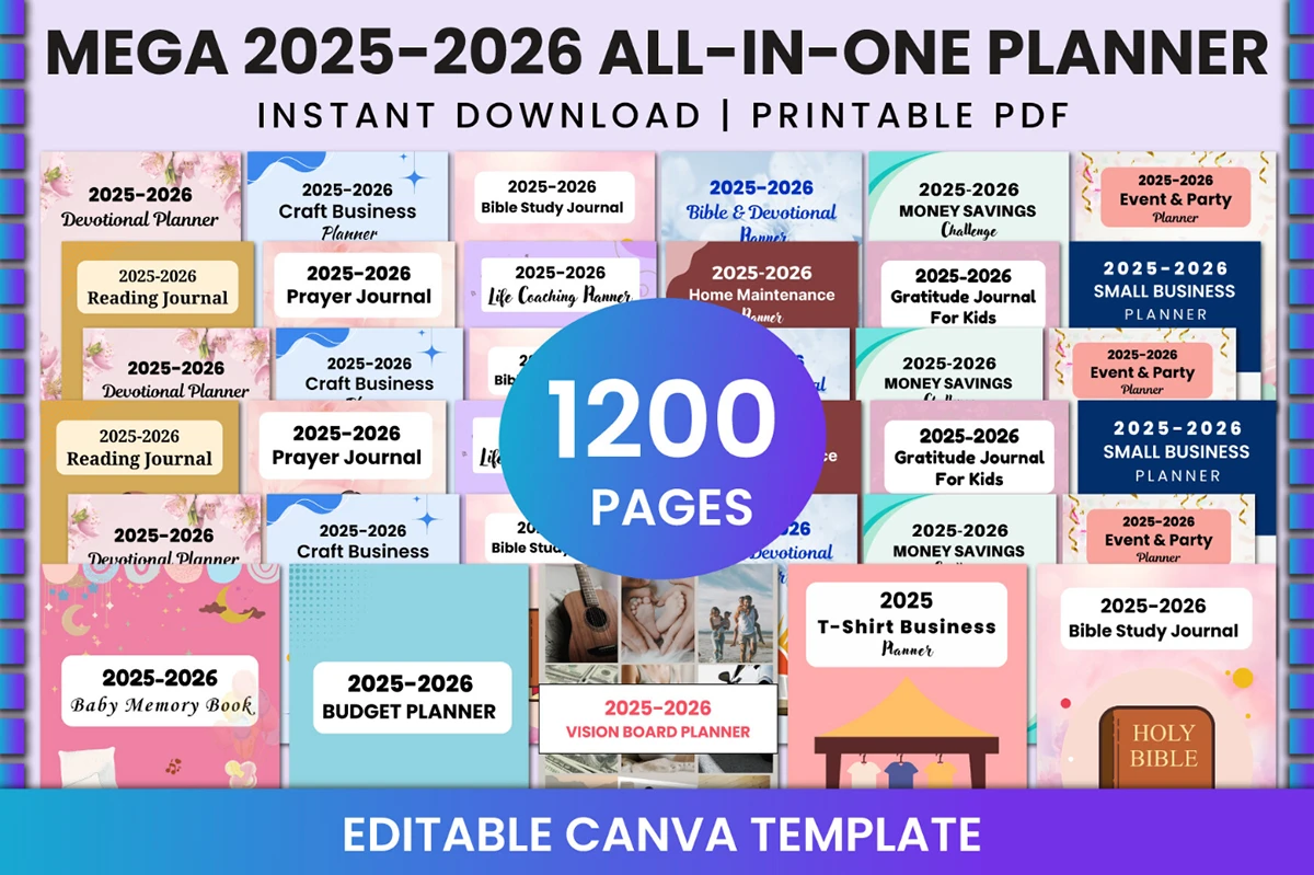 digital planner - Mega 2025 2026 All In One Planner Canva