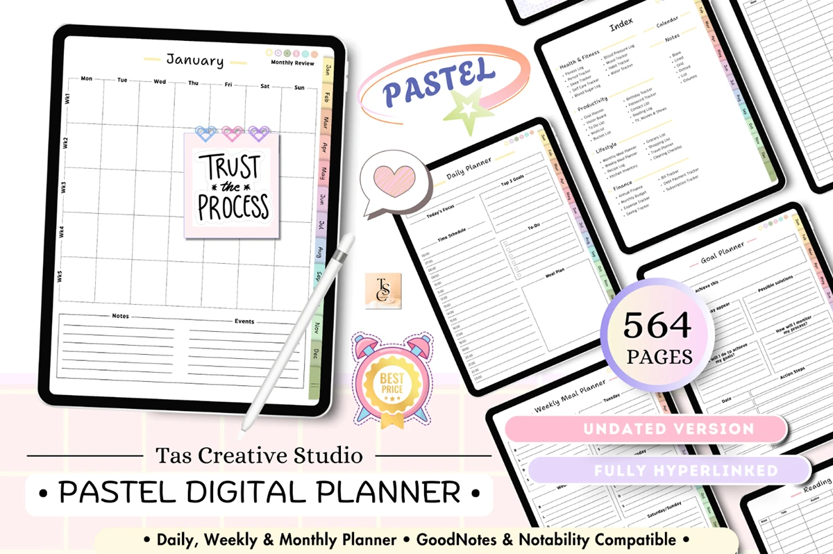 digital planner - Pastel Life Digital Planner Portrait