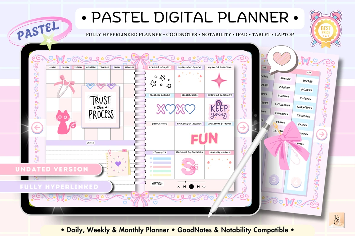 digital planner - Pink Pastel Digital Planner