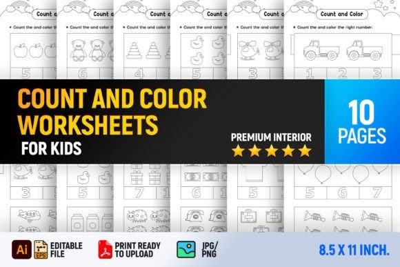 editable kdp templates - Count And Color Math Worksheets Vol 1