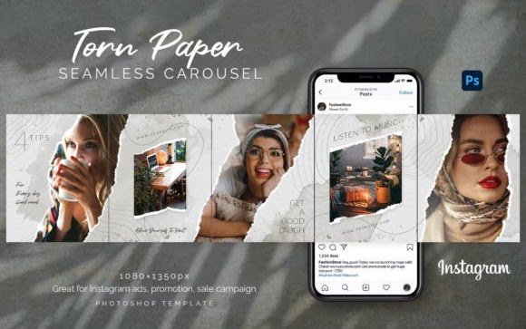 instagram carousel templates - Torn Paper Instagram Carousel 2