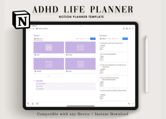 notion planner templates - Notion ADHD Life Planner