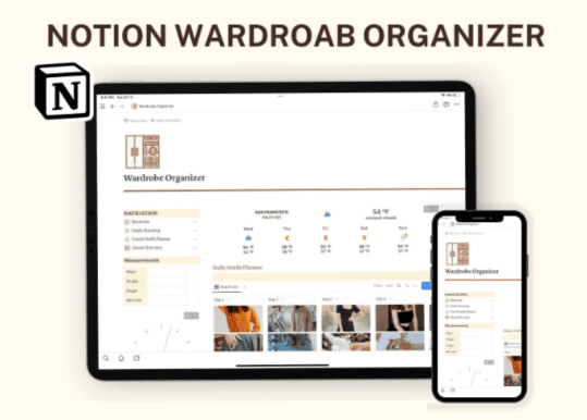 notion planner templates - Notion Wardrobe Organizer