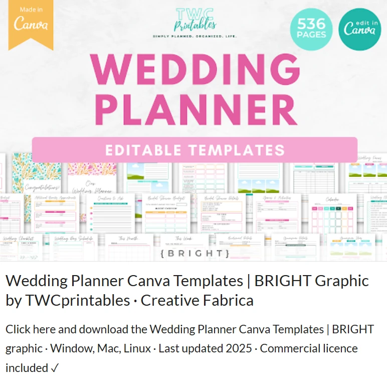 wedding planner canva template - Celest wedding planner canva template
