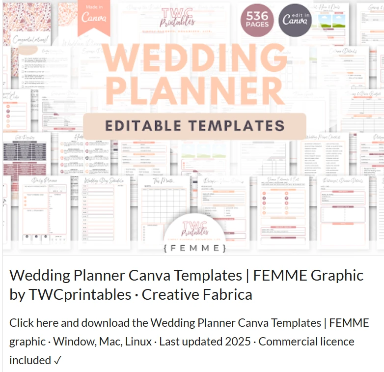 wedding planner canva template - Digital wedding planner Canva template