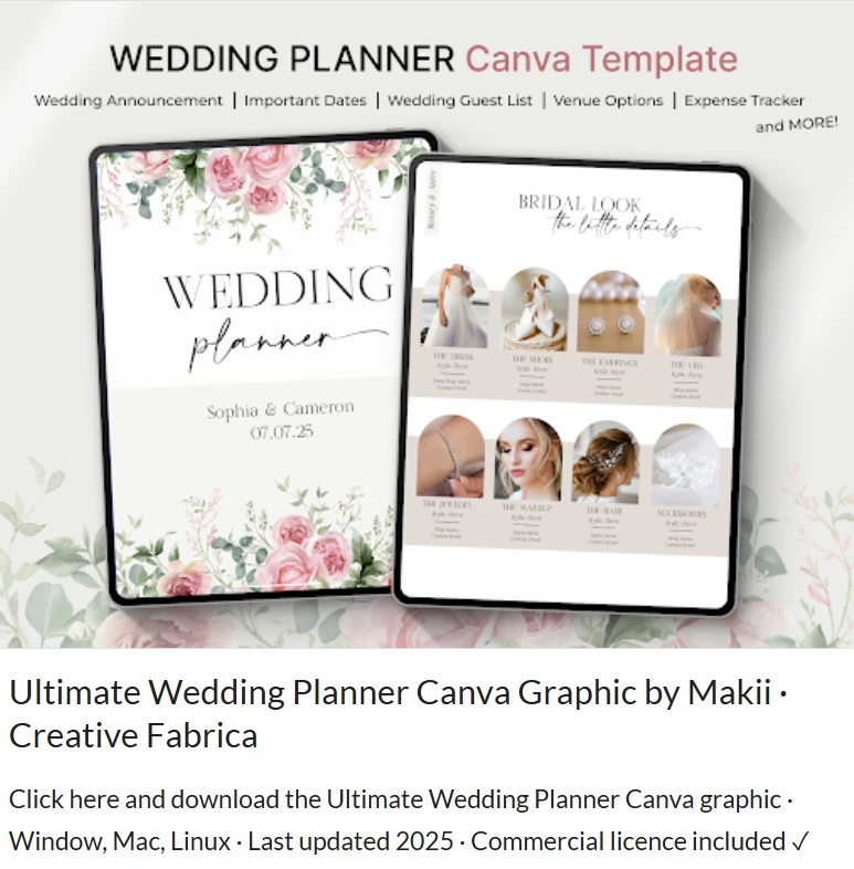wedding planner canva template - Editable wedding planner template
