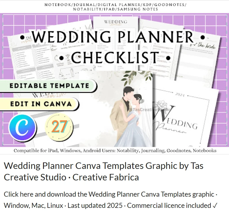 wedding planner canva template - PLR wedding planner Canva editable