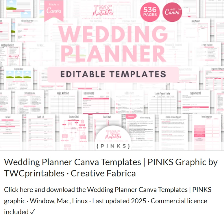 wedding planner canva template - Versatile wedding planner Canva template pack